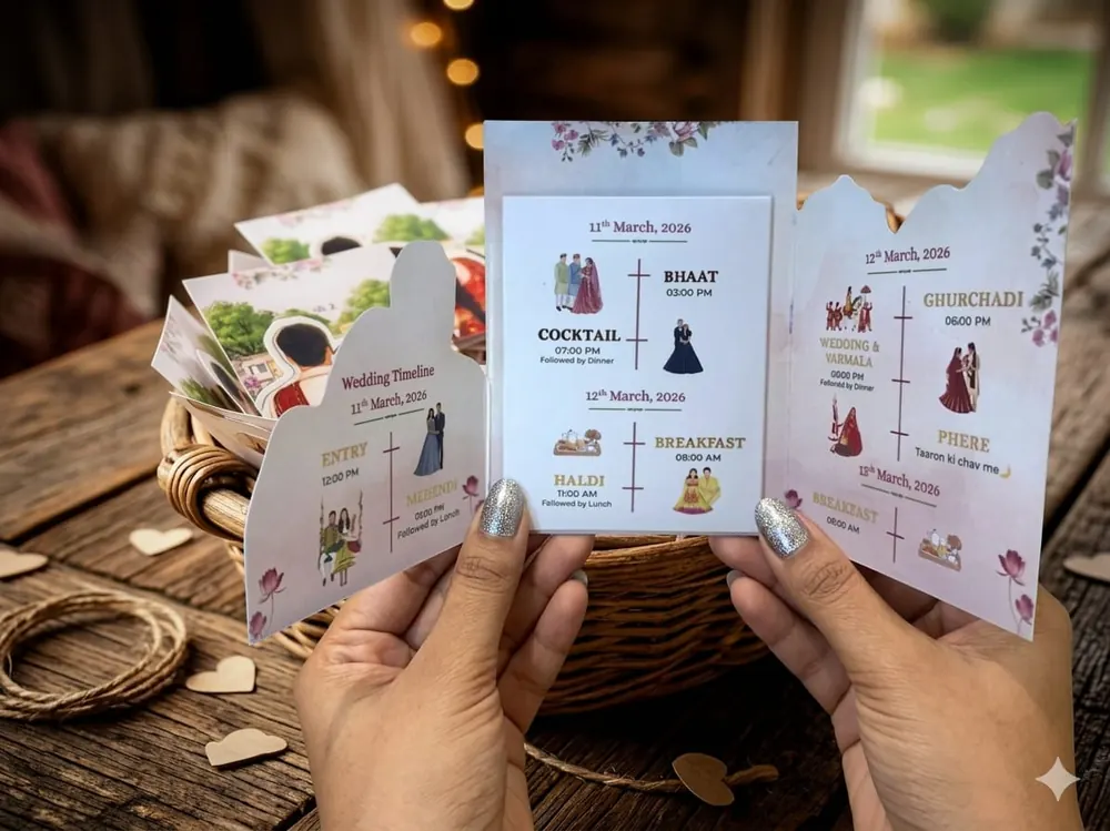 The Kochar Itinerary — editorial fold destination wedding itinerary card by StationeryWalaa